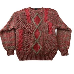 Peter England Red and Gray Patterned Crewneck Sweater